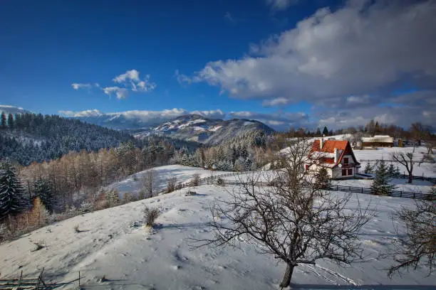 Stunning landscape view from Bran, Brasov, Magura villages in Transylvania, Romanioa