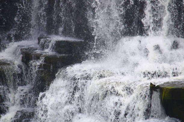 milky waterfall from mountains and rocks