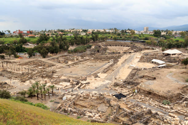 Ancient ruins of Beit Shean National Park panorama, Israel Ancient ruins of Beit Shean National Park panorama, Israel beit she'an stock pictures, royalty-free photos & images