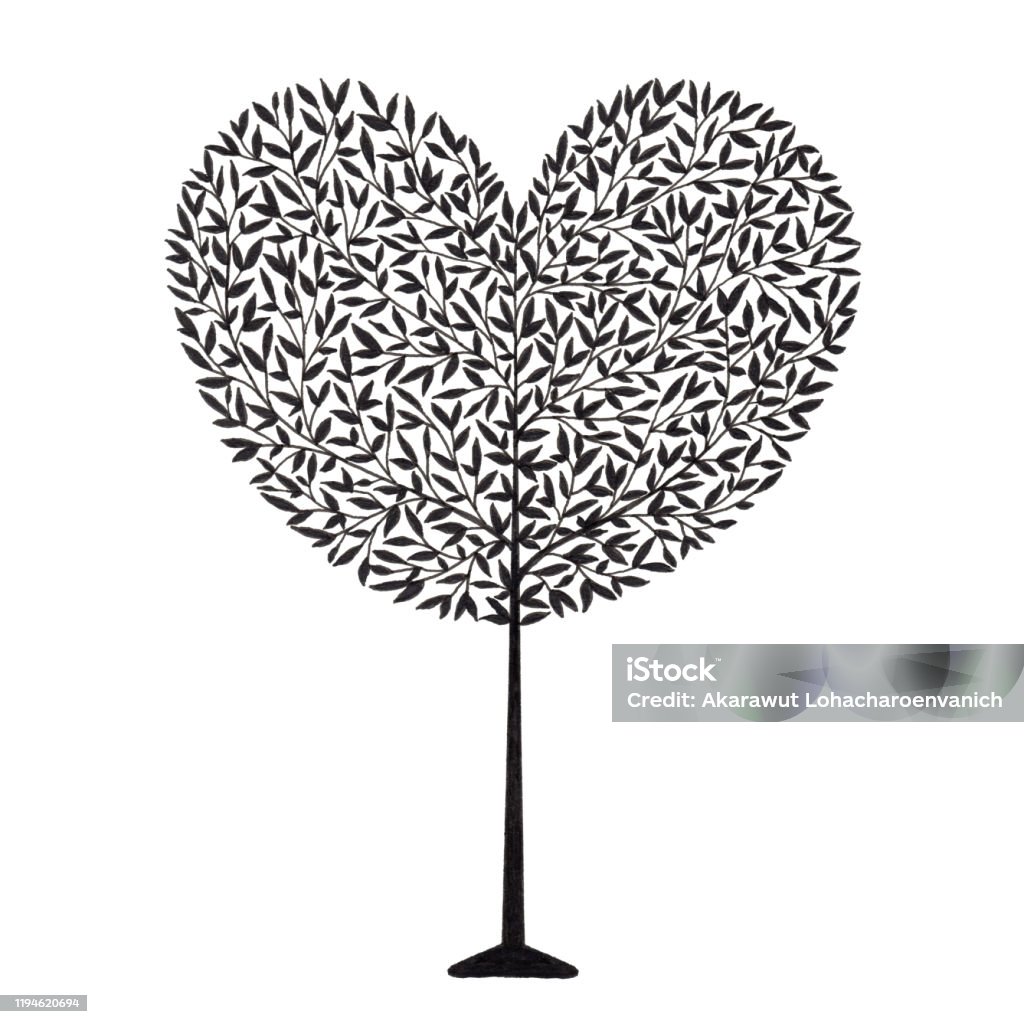 Love Heart Tree Drawing Using Ink Pen In Silhouette Style For Valentine Day  Icon Graphic And Tattoo Design Element Purpose Stock Illustration -  Download Image Now - iStock