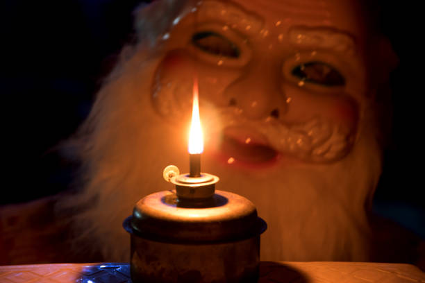 Santa image in the background of a fire flame