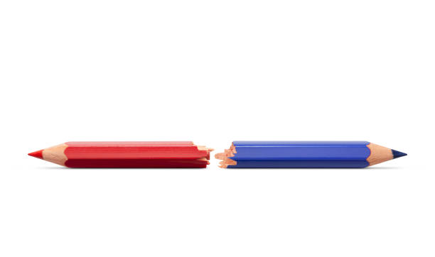 Broken red and blue pencil Classic red and blue checking pencil on a white background. left wing politics stock pictures, royalty-free photos & images