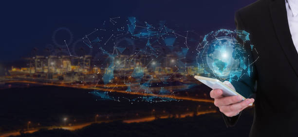 istock Social network technology of transportation concept for Logistic Import Export background.Mobile as a service. 1194624536