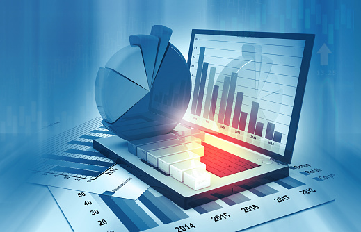 Business graphs and financial reports. 3d illustration