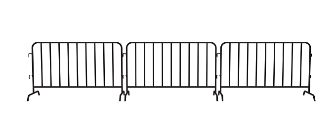 Urban portable steel barrier. Black silhouette of a barrier fence on a white background. Perspective view