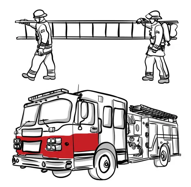 Vector illustration of Firemen Carrying Ladder
