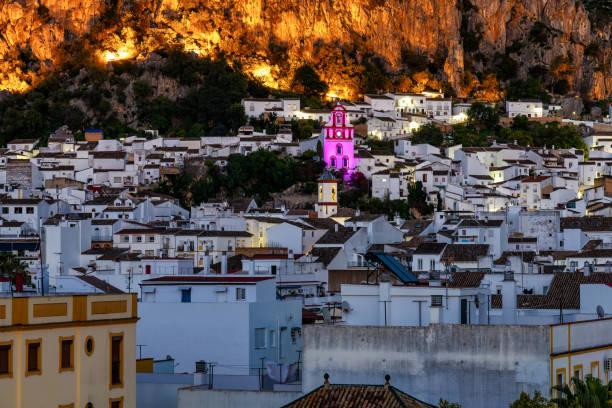 Hermitage of San Antonio in Ubrique, Cadiz, Andalusia, Spain at night Ermita de San Antonio in Ubrique, Cadiz, Spain. Hermitage of San Antonio at night grazalema stock pictures, royalty-free photos & images