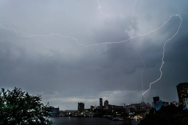 istock Lightning during thunderstorm in the sky. Natural phenomenon of 1194625524