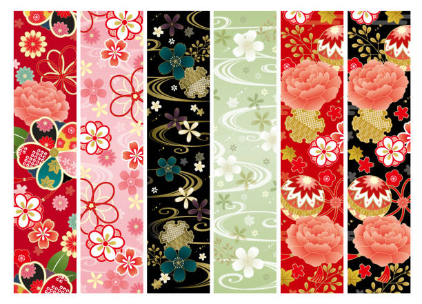 Japanese pattern set Japanese pattern set plant stipe stock illustrations