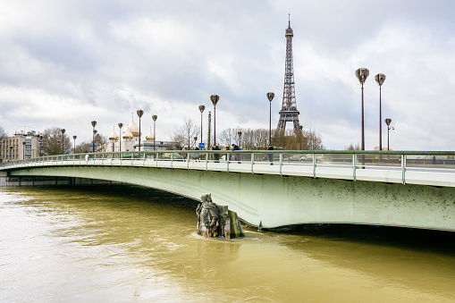 Paris, France - January 29, 2018: The Alma bridge and the statue \