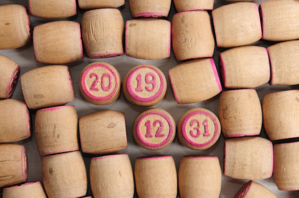 istock Lotto kegs with New Year calendar dates 1194628995