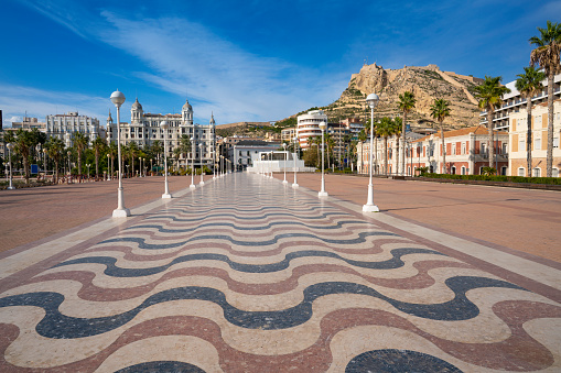 Alicante Marina promenade and skyline in Spain