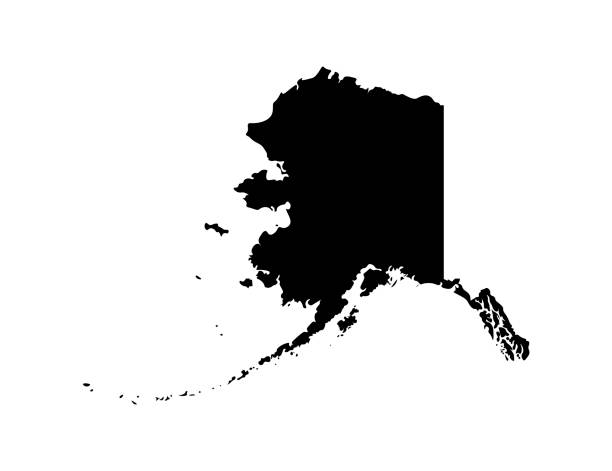 Vector isolated simplified illustration icon with black silhouette of Alaska map - state of the USA. White background.