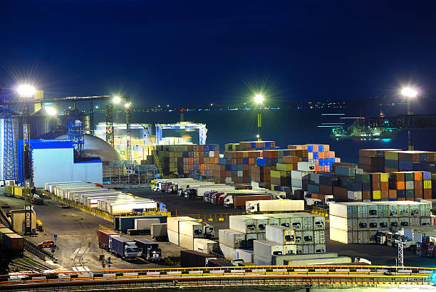 istock Stacked shipping containers in a port 119463562
