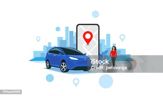 istock Online Car Sharing Service Remote Controlled Via Smartphone App City Transportation 1194640909