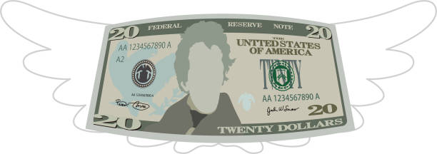 illustrazioni stock, clip art, cartoni animati e icone di tendenza di piumato deformato 20 dollors nota - twenty dollar bill illustrations