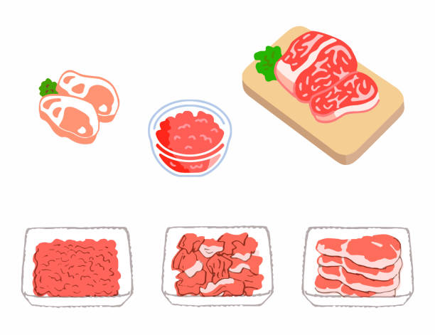 ilustrações de stock, clip art, desenhos animados e ícones de illustration of various cuts of meat - pig roasted pork tray