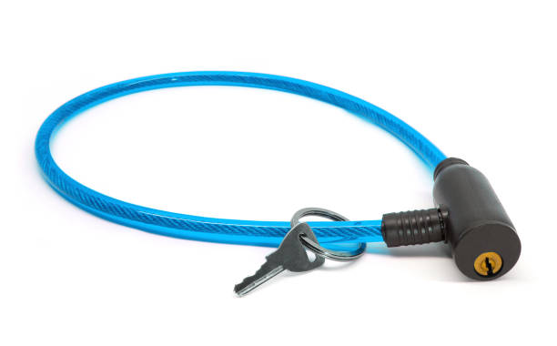 istock Blue bicycle lock for bike with key isolated on white background 1194644831