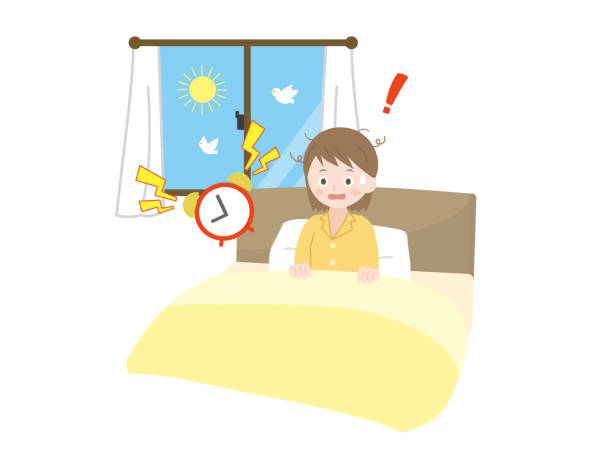 Sleep situation woman It is an illustration of a Sleep situation woman. bird bed alarm clock stock illustrations