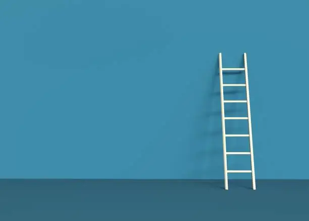 Photo of Ladder 3d rendering on blue background
