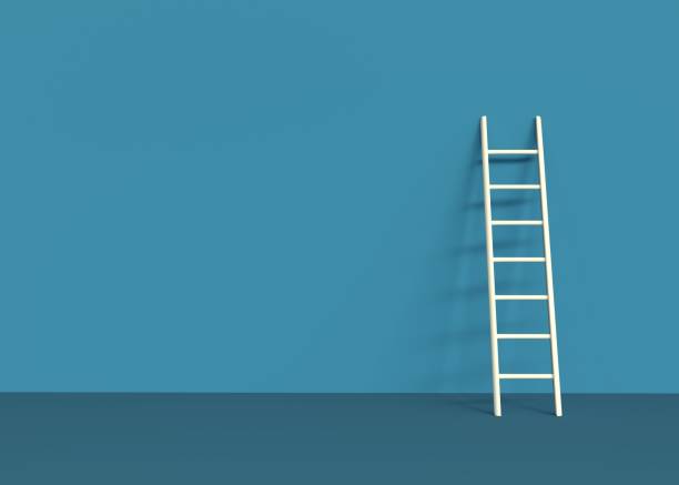 ladder 3d rendering on blue background - ladder imagens e fotografias de stock