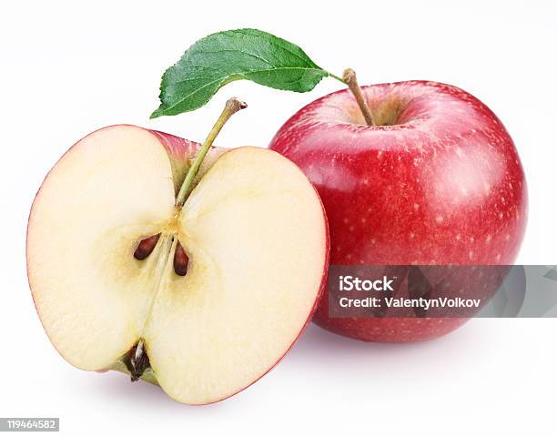 Red Apple And Its Half Stock Photo - Download Image Now - Apple - Fruit, Color Image, Cross Section