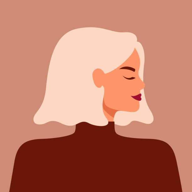 portret silnej pięknej kobiety w profilu z blond włosami. - hairstyle blond hair fashion model female stock illustrations
