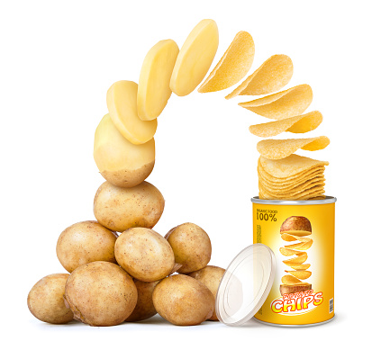 Chips in a tube on a white background