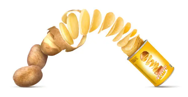 Photo of Chips in a tube on a white background