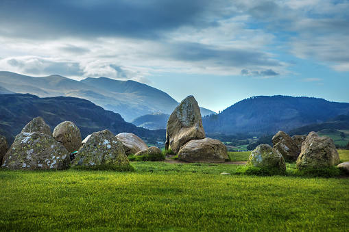 Beautiful ring of stones in a countryside landscape in the north of England at dawn in September