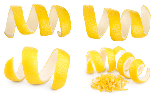 Set or collection lemon peel isolated on white background.