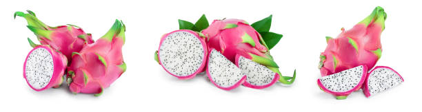 istock Ripe Dragon fruit, Pitaya or Pitahaya isolated on white background, fruit healthy concept. Set or collection 1194647573