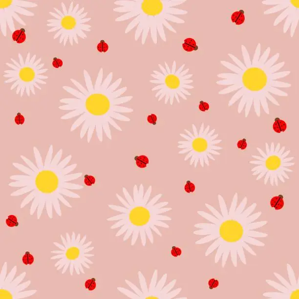 Vector illustration of daisy flowers seamless pattern soft pink