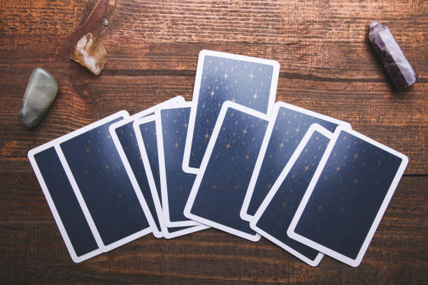 istock Fortune-telling tarot cards and mineral stones 1194648852