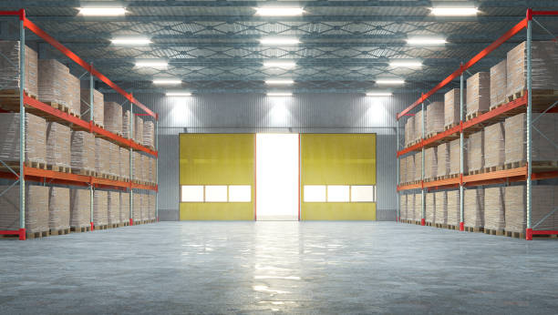 istock Hangar storeage with open gate. 3d illustration 1194650417