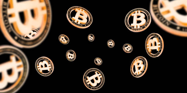 istock Litecoin. Gold Falling Bitcoins on black. Cryptocurrency golden concept. Falling background. 1194653294