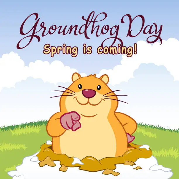 Vector illustration of Groundhog Day Spring is Coming