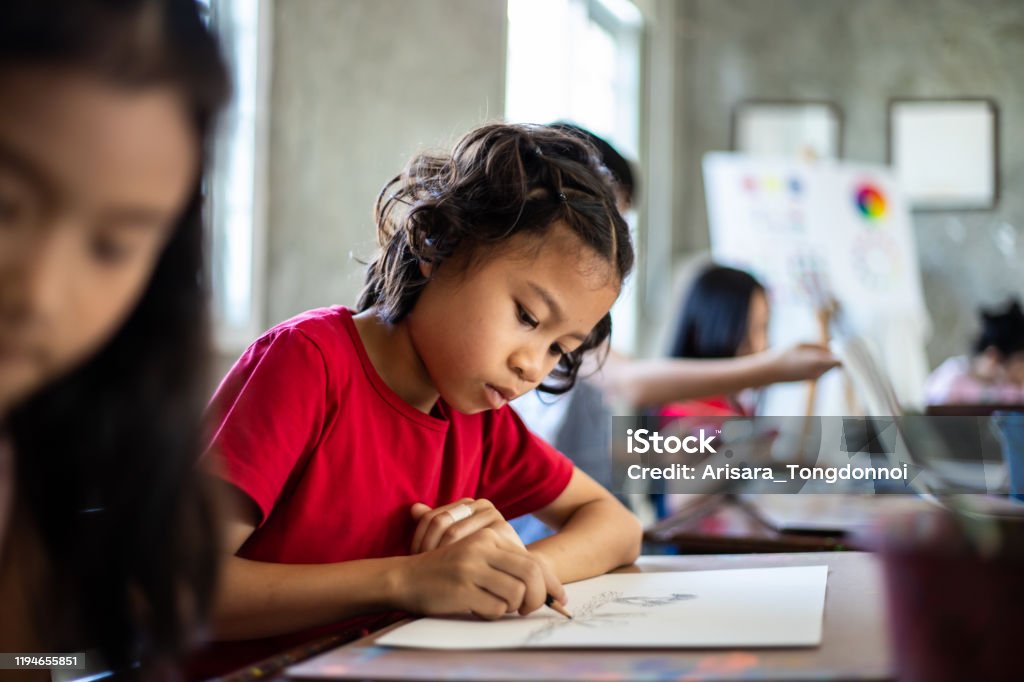 Young group of students in an arts in school Child Stock Photo
