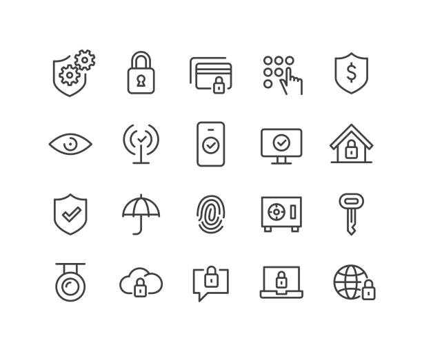 Security Icons - Classic Line Series Security, security staff stock illustrations