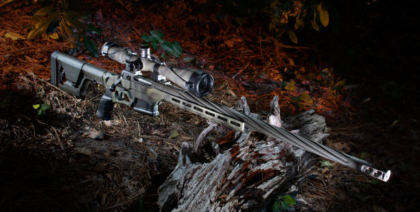 istock High powered rifle and scope in a dark forest 1194657181