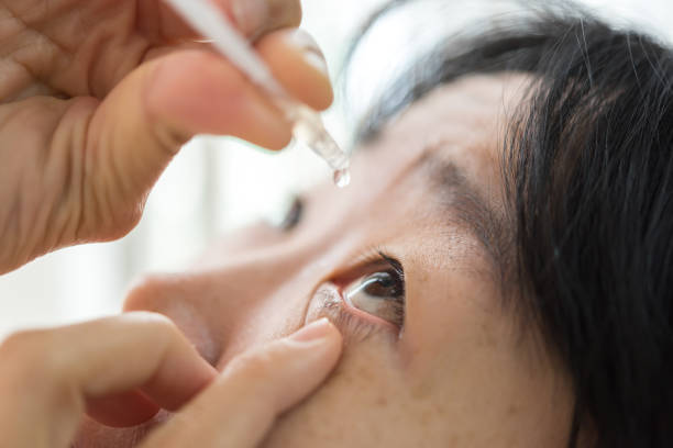 istock Woman use eye drop, artificial tears to the eye 1194657363
