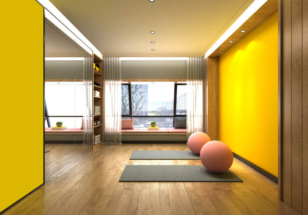 GYM and Yoga Saloon. 3D Rendering.