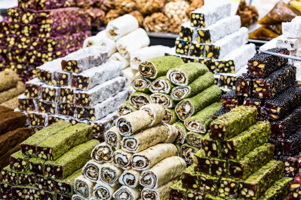 istock Background sweets baklava turkish delight nuts 1194659784