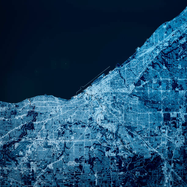 istock Cleveland Ohio 3D Render Map Blue Top View Sept 2019 1194660994