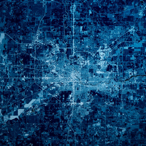 South Bend Indiana 3D Render Map Blue Top View Jul 2019