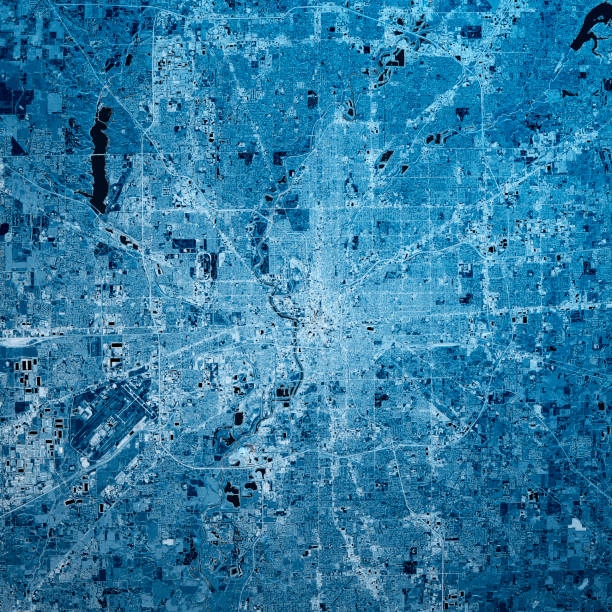 istock Indianapolis Indiana 3D Render Map Blue Top View Nov 2019 1194661066