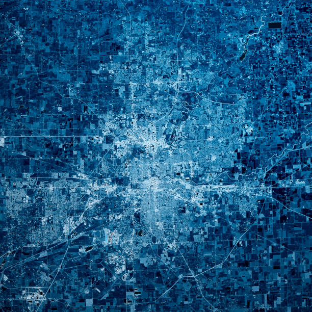 istock Fort Wayne Indiana 3D Render Map Blue Top View Sept 2019 1194661083