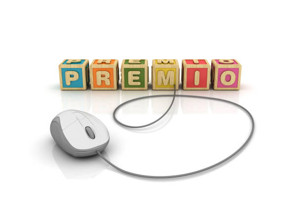 PREMIO Buzzword Cubes with Computer Mouse - Spanish Word - 3D Rendering PREMIO Buzzword Cubes with Computer Mouse - Spanish Word - White Background - 3D Rendering premio stock pictures, royalty-free photos & images