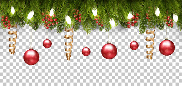 istock Christmas holiday frame with branches of tree and a red balls on transparent background. Vector. 1194661410