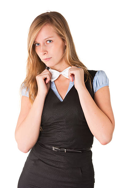 Woman in a bow tie stock photo